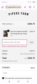 FREEDELIVERY coupon verification screenshot