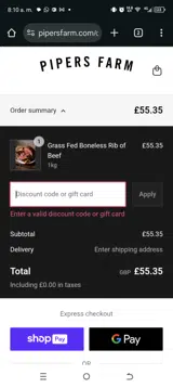WELCOME10 coupon verification screenshot