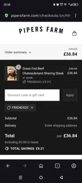 Friends20 coupon verification screenshot