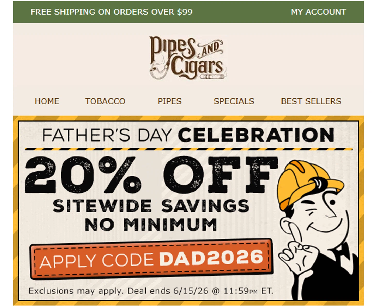 PipesAndCigars promo code screenshot showing code DAD2026 applied at PipesAndCigars checkout page. Uploaded by SimplyCodes community member valeriaantonieta on Jun 12, 2026