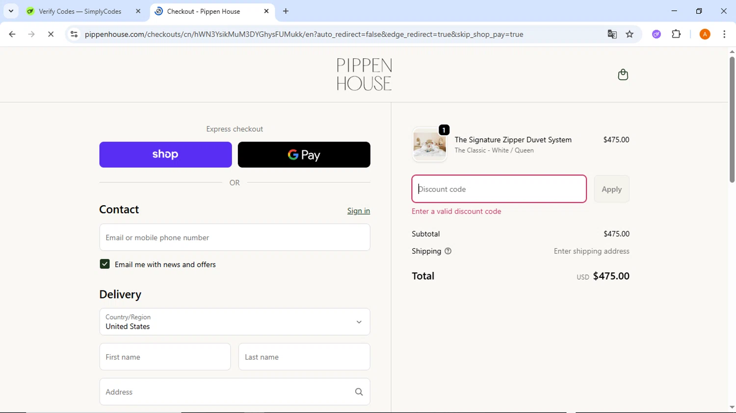 Pippen House promo code screenshot showing code TUCKER20 applied at Pippen House checkout page. Uploaded by SimplyCodes community member ThriftyMaverick437 on Sep 30, 2025