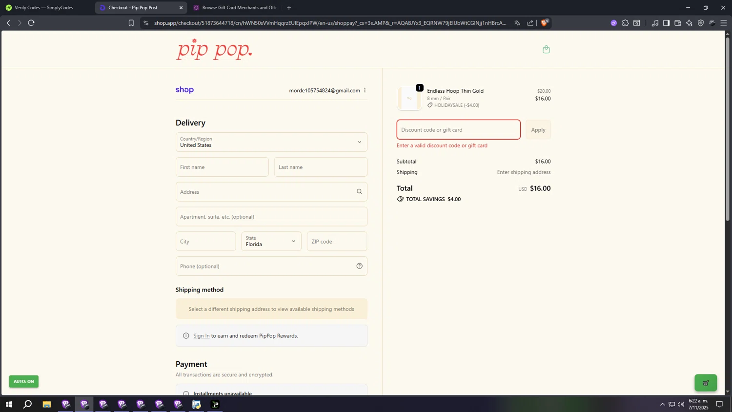 Pip Pop Post coupon code screenshot showing code MOBILE10 applied at Pip Pop Post checkout page. Uploaded by SimplyCodes community member aaaaaaaaaaaaaaaa on Nov 7, 2025