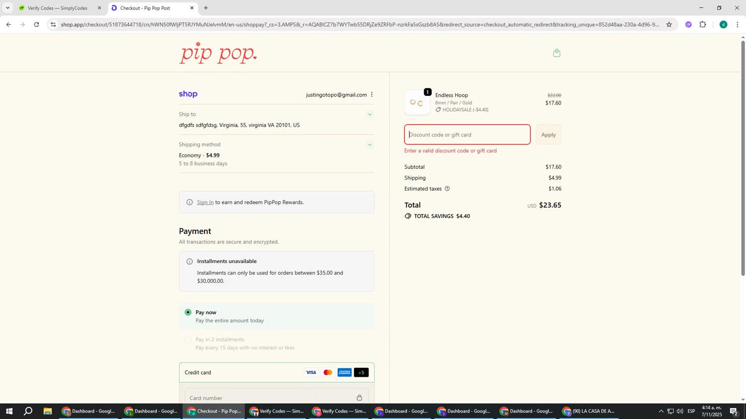 Pip Pop Post coupon code screenshot showing code Email10 applied at Pip Pop Post checkout page. Uploaded by SimplyCodes community member HEROESCUDA on Nov 7, 2025
