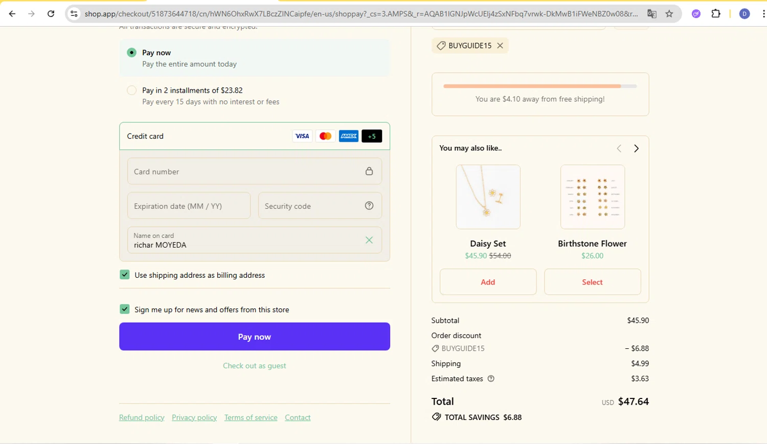 Pip Pop Post coupon code screenshot showing code BUYGUIDE15 applied at Pip Pop Post checkout page. Uploaded by SimplyCodes community member d566ty on Dec 13, 2025