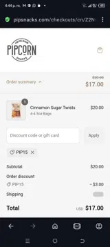 Pip15 coupon verification screenshot