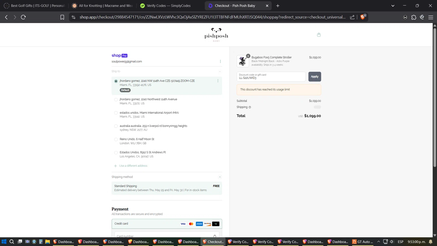 PishPosh Baby discount code screenshot showing code LL-S22UWID3 applied at PishPosh Baby checkout page. Uploaded by SimplyCodes community member Shizuku on May 23, 2025