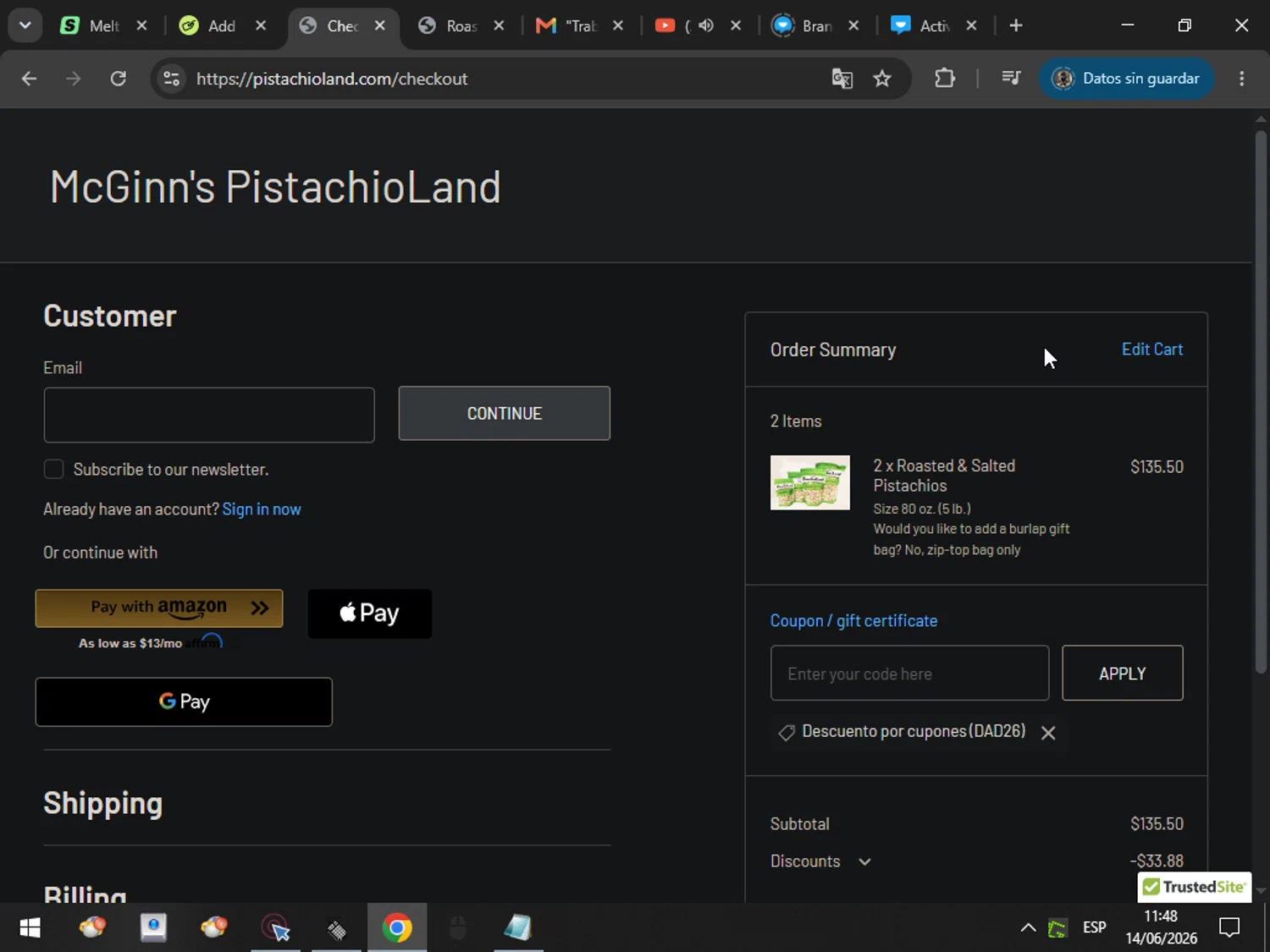 PistachioLand promo code screenshot showing code DAD26 applied at PistachioLand checkout page. Uploaded by SimplyCodes community member MarcosAranguren on Jun 14, 2026
