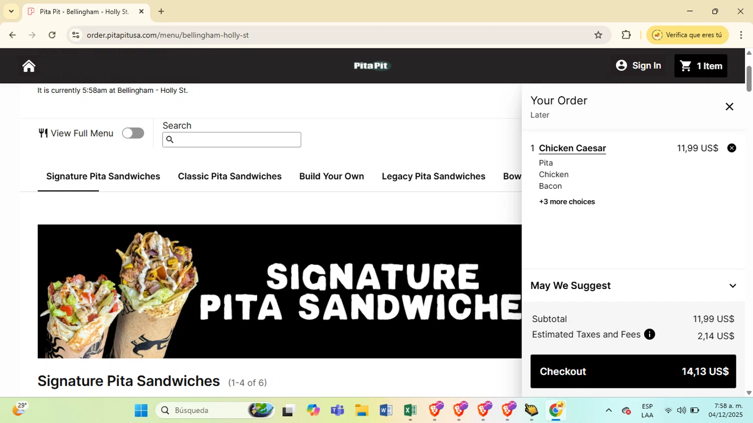 Pita Pit USA checkout page showing Pita Pit USA promo code box | Screenshot taken by SimplyCodes community member on Apr 12, 2025