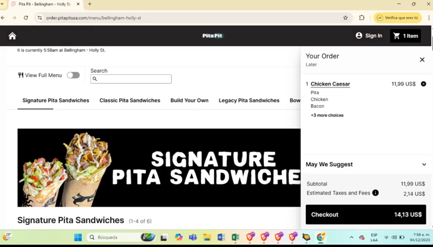 Pita Pit USA checkout page showing Pita Pit USA promo code box | Screenshot taken by SimplyCodes community member on May 11, 2025