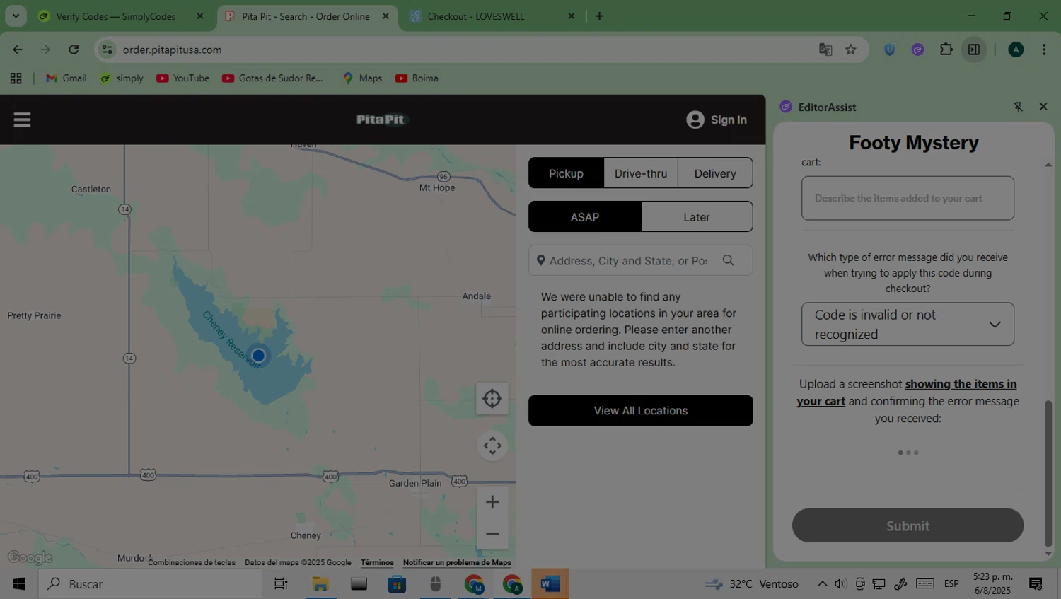 Pita Pit USA promo code screenshot showing code Grill25 applied at Pita Pit USA checkout page. Uploaded by SimplyCodes community member Saturno on Aug 6, 2025