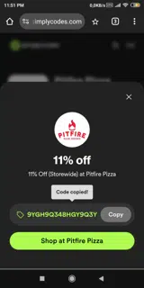 Pitfire Pizza coupon verification screenshot