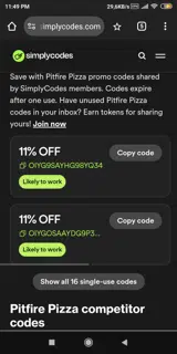 Pitfire Pizza coupon verification screenshot