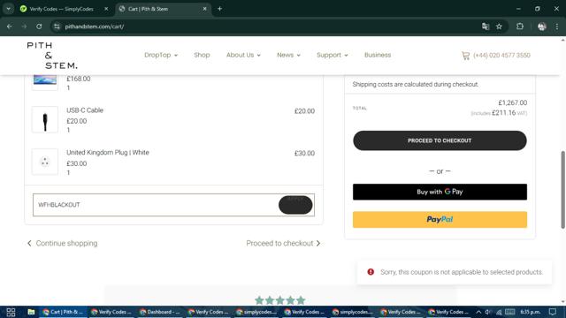 Pith & Stem checkout page showing Pith & Stem promo code box | Screenshot taken by SimplyCodes community member on Mar 17, 2025