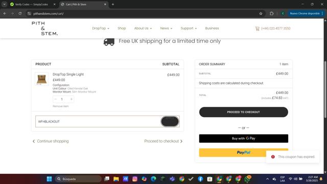 Pith & Stem checkout page showing Pith & Stem promo code box | Screenshot taken by SimplyCodes community member on Mar 28, 2025