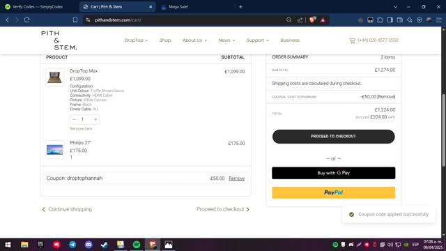 Pith & Stem checkout page showing Pith & Stem promo code box | Screenshot taken by SimplyCodes community member on Apr 9, 2025
