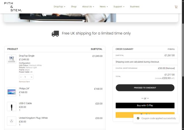 Pith & Stem checkout page showing Pith & Stem promo code box | Screenshot taken by SimplyCodes community member on Apr 9, 2025