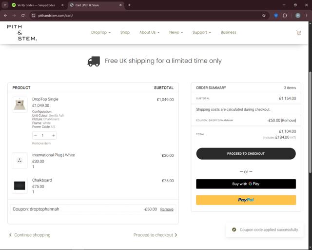Pith & Stem checkout page showing Pith & Stem promo code box | Screenshot taken by SimplyCodes community member on Apr 9, 2025
