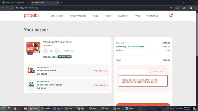 PitPat checkout page showing PitPat discount code box | Screenshot taken by SimplyCodes community member on Jul 23, 2025