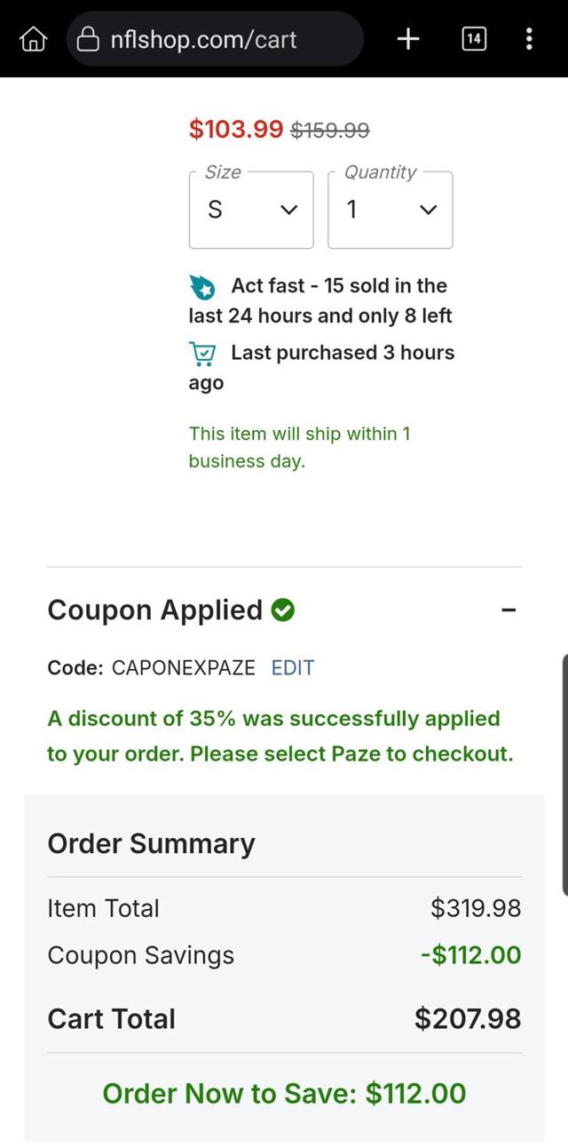 Pittsburgh Steelers checkout page showing Pittsburgh Steelers promo code box | Screenshot taken by SimplyCodes community member on Oct 6, 2025