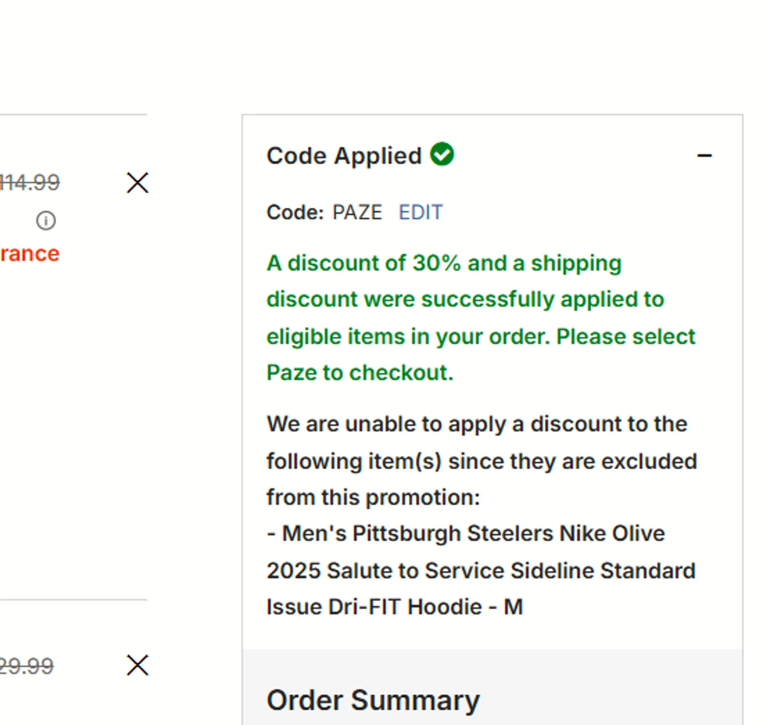 Pittsburgh Steelers checkout page showing Pittsburgh Steelers promo code box | Screenshot taken by SimplyCodes community member on Dec 24, 2025