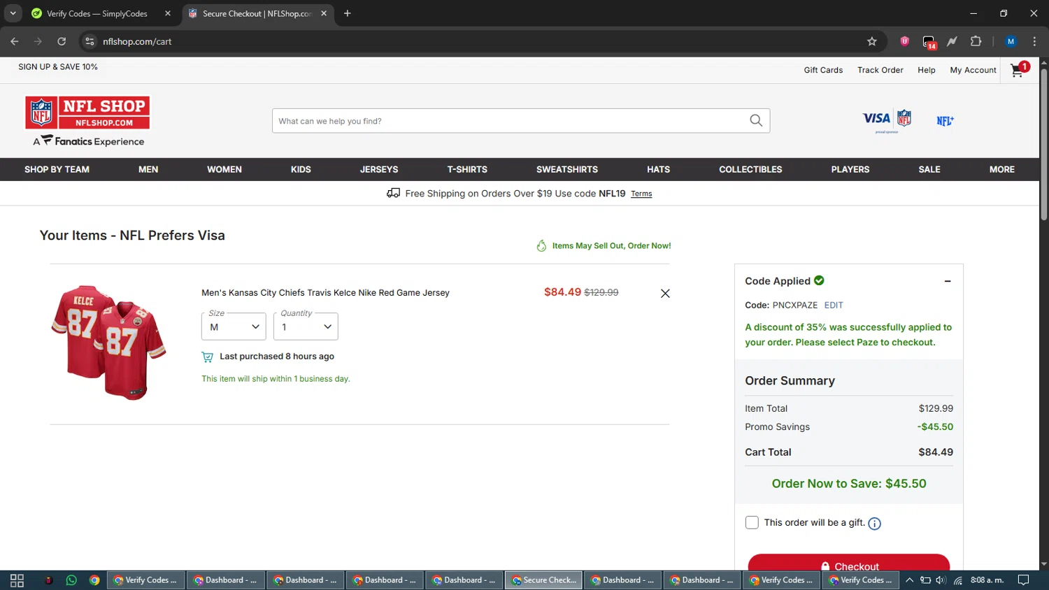 Pittsburgh Steelers checkout page showing Pittsburgh Steelers promo code box | Screenshot taken by SimplyCodes community member on Jan 8, 2026