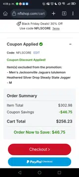 nflscore coupon verification screenshot