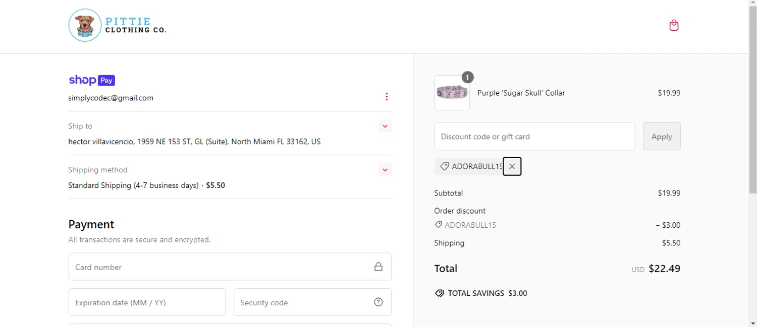 where to use Pittie Clothing promo code box