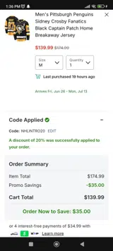 NHLINTRO20 coupon verification screenshot