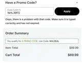 NHL39FS coupon verification screenshot