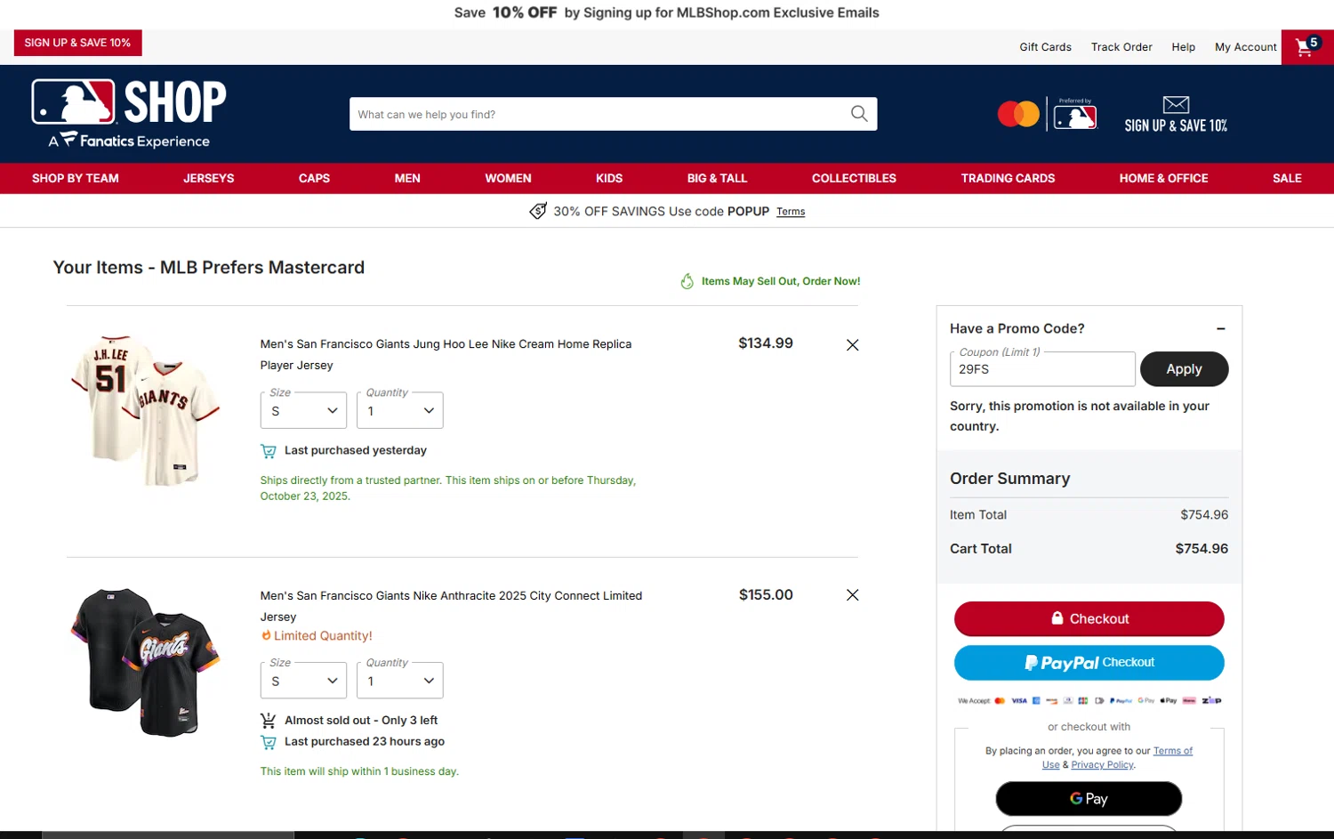 Pittsburgh Pirates promo code screenshot showing code 29FS applied at Pittsburgh Pirates checkout page. Uploaded by SimplyCodes community member RewardWarden8289 on Oct 23, 2025