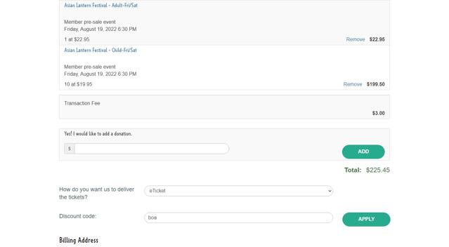 Pittsburgh Zoo checkout page showing Pittsburgh Zoo discount code box | Screenshot taken by SimplyCodes community member on Aug 19, 2022