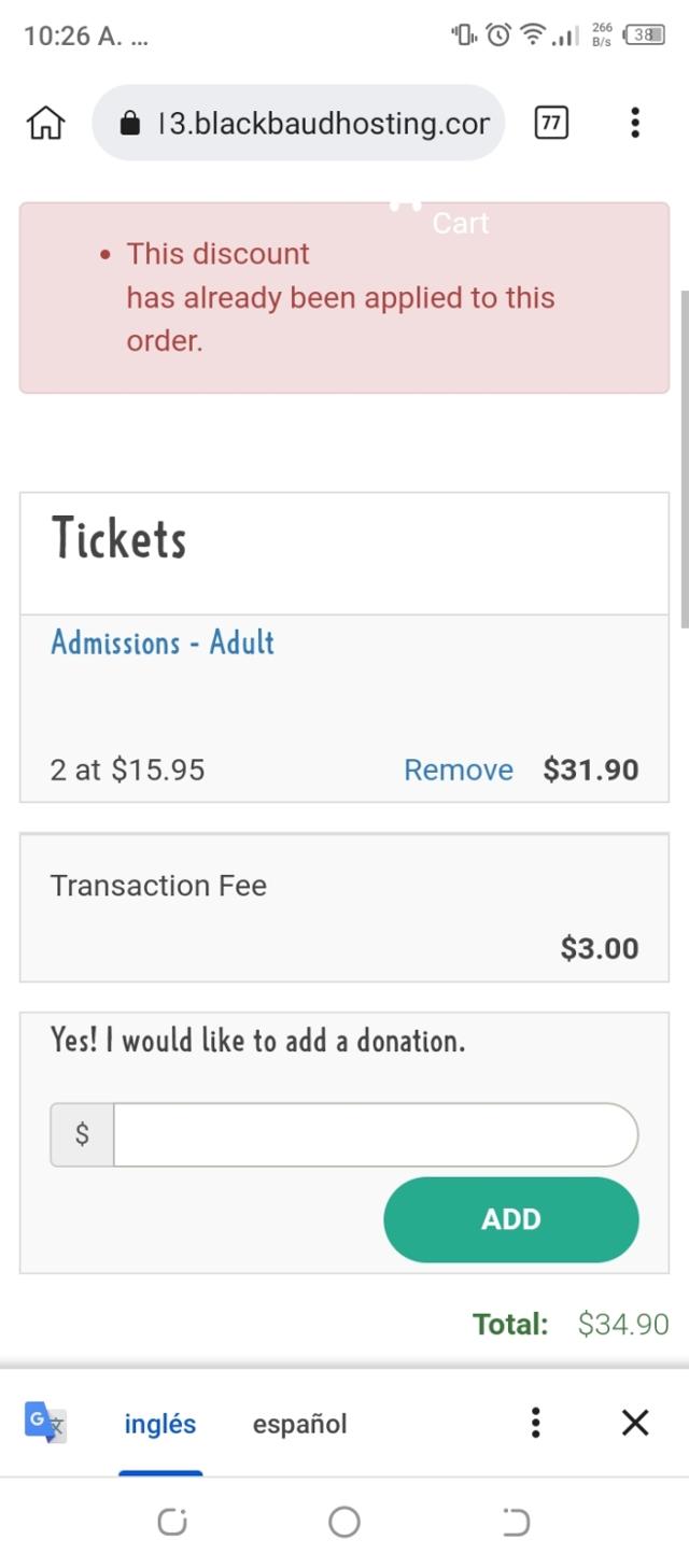 Pittsburgh Zoo checkout page showing Pittsburgh Zoo discount code box | Screenshot taken by SimplyCodes community member on Nov 14, 2022