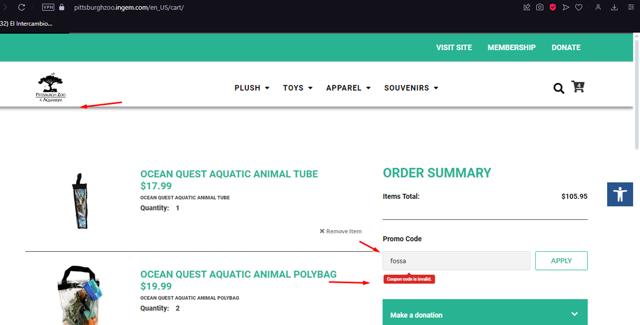 Pittsburgh Zoo checkout page showing Pittsburgh Zoo discount code box | Screenshot taken by SimplyCodes community member on Jun 13, 2024