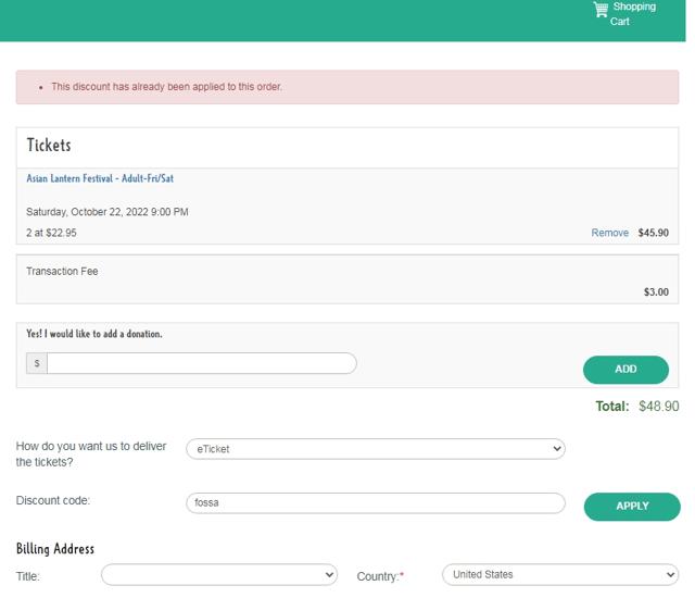 Pittsburgh Zoo checkout page showing Pittsburgh Zoo discount code box | Screenshot taken by SimplyCodes community member on Oct 22, 2022