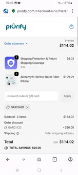 GARCIA20 coupon verification screenshot