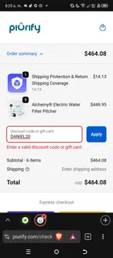 DANIEL20 coupon verification screenshot