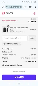 2TENNISRACKETS coupon verification screenshot