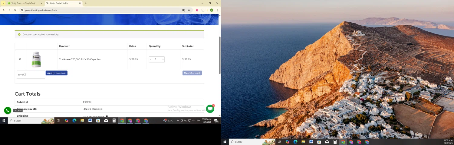 Pivotal Health Products checkout page showing Pivotal Health Products promo code box | Screenshot taken by SimplyCodes community member on Jun 12, 2025