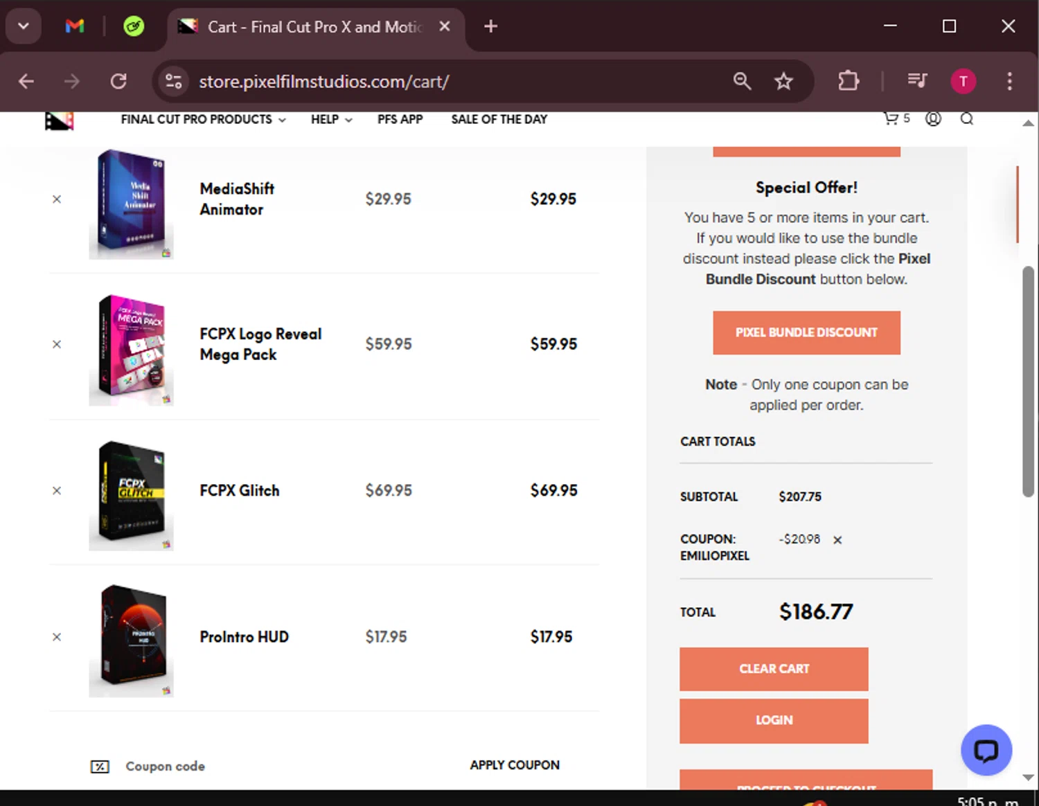 Pixel Film Studios discount code screenshot showing code EMILIOPIXEL applied at Pixel Film Studios checkout page. Uploaded by SimplyCodes community member WiseScout3498 on Mar 22, 2025
