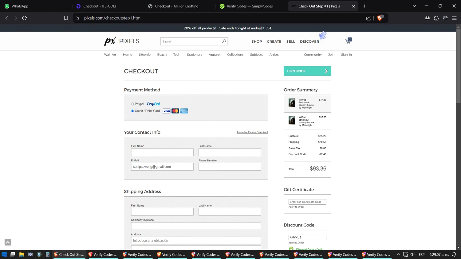 Pixels discount code screenshot showing code AMVXUB applied at Pixels checkout page. Uploaded by SimplyCodes community member SimplyGOAT on Jan 25, 2025