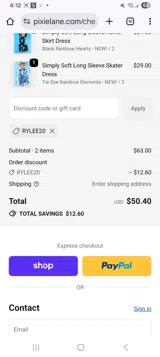 PixieLane coupon verification screenshot