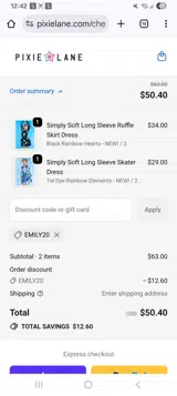 PixieLane coupon verification screenshot