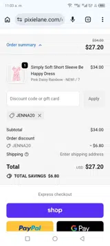 PixieLane coupon verification screenshot