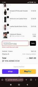 15%OFFEVERYTHING coupon verification screenshot