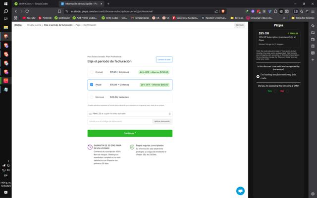 Pixpa checkout page showing Pixpa discount code box | Screenshot taken by SimplyCodes community member on Aug 12, 2025