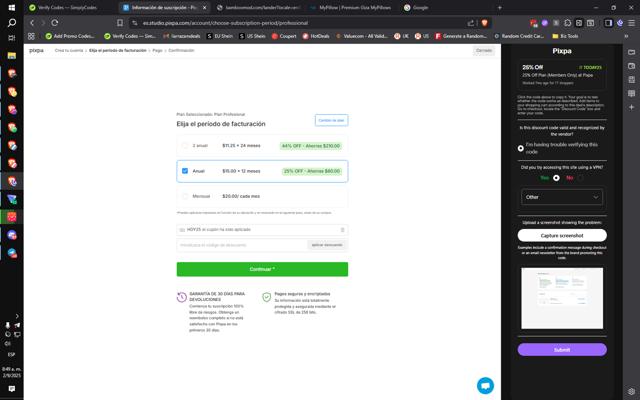 Pixpa checkout page showing Pixpa discount code box | Screenshot taken by SimplyCodes community member on Sep 2, 2025
