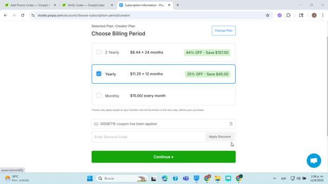 Pixpa checkout page showing Pixpa discount code box | Screenshot taken by SimplyCodes community member on Aug 12, 2025