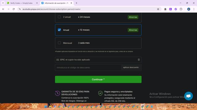 Pixpa checkout page showing Pixpa discount code box | Screenshot taken by SimplyCodes community member on Aug 26, 2025