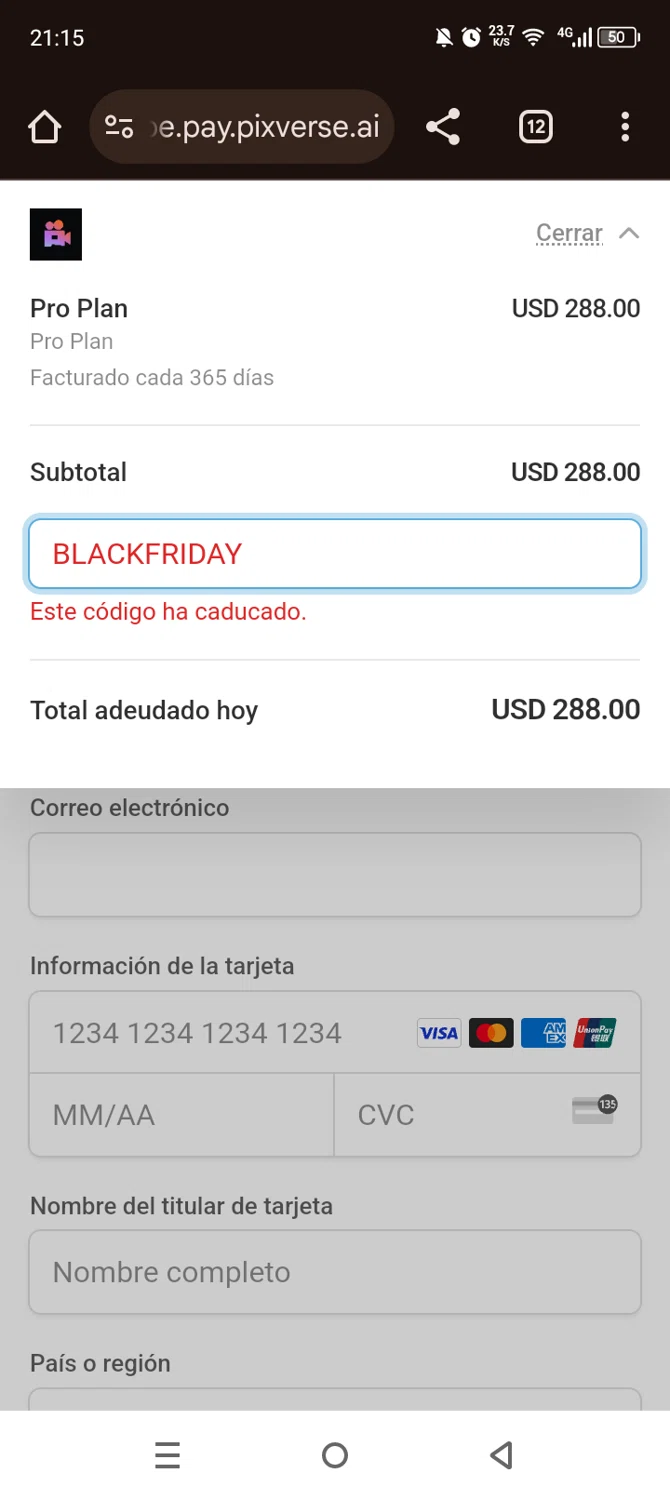 PixVerse promo code screenshot showing code BLACKFRIDAY applied at PixVerse checkout page. Uploaded by SimplyCodes community member Olivatle on Mar 6, 2025