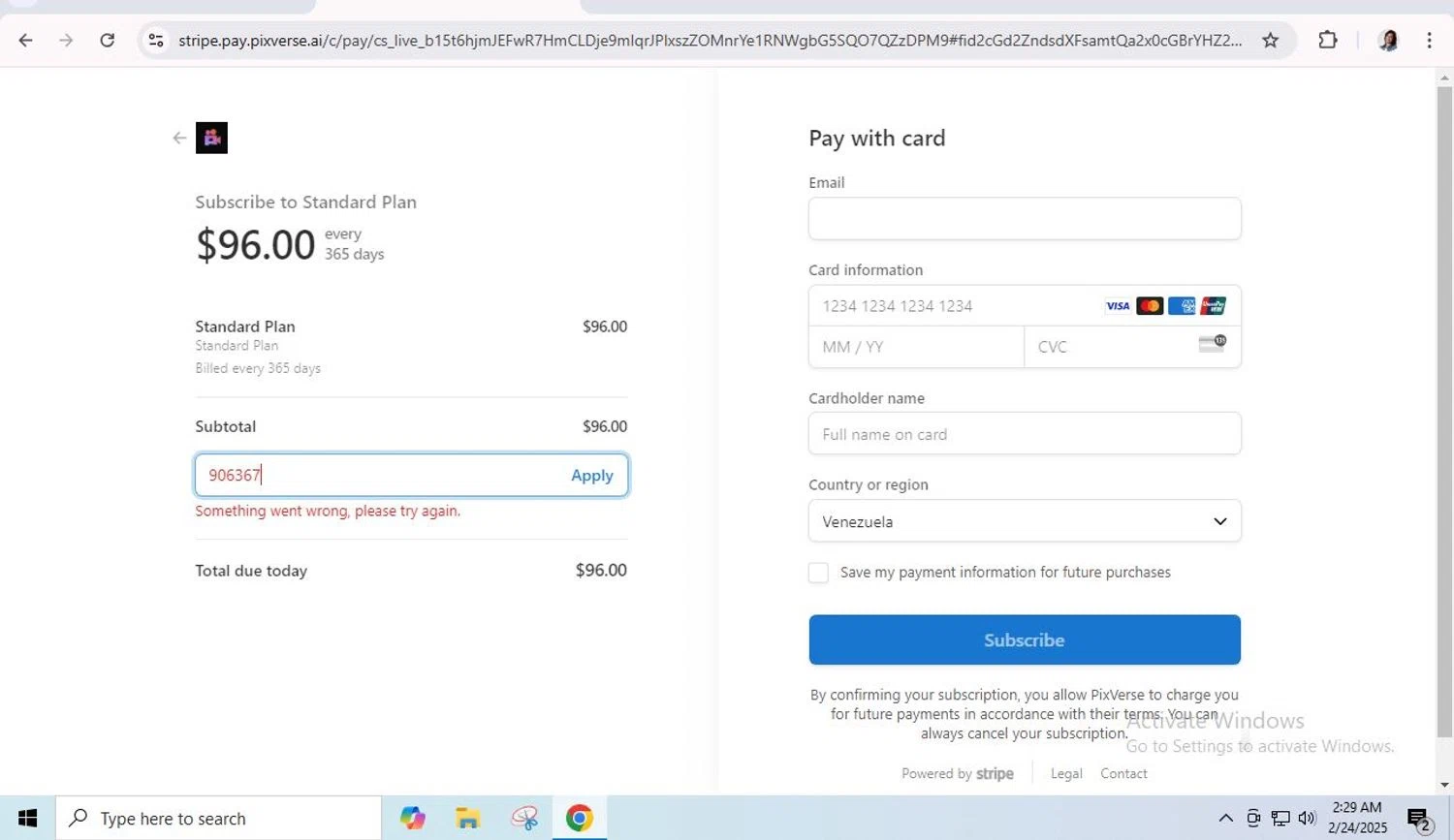 PixVerse promo code screenshot showing code BLACKFRIDAY applied at PixVerse checkout page. Uploaded by SimplyCodes community member genarawlins on Feb 24, 2025